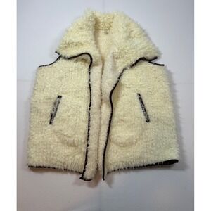 Cozy Faux Shearling Vest Women‎ XL Cream Shaggy Teddy Contrast Trim Open Front